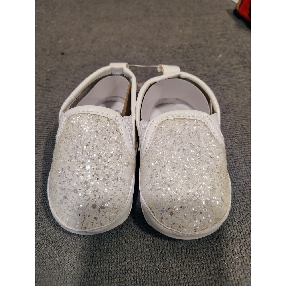 Casazoe Infant Baby Girl White Glitter First Walker Skate Shoes Size 1 Slip On